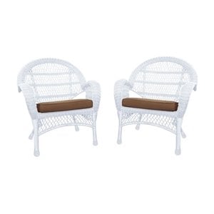Jeco Wicker Chair in White with Brown Cushion (Set of 2)