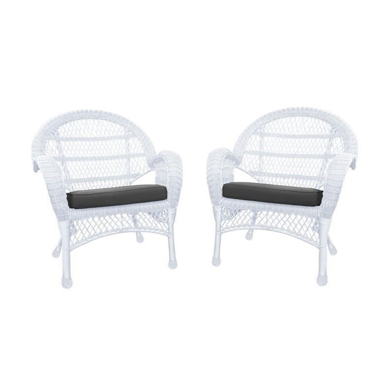 Jeco Wicker Chair in White with Black Cushion (Set of 2)