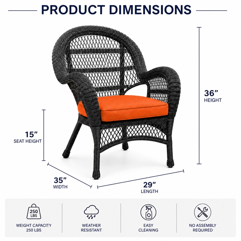 Santa Maria Espresso Resin Wicker Chair with Orange Cushion - Set of 4
