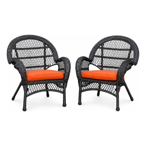 Santa Maria Espresso Resin Wicker Chair with Orange Cushion - Set of 4