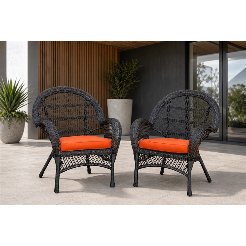 Santa Maria Espresso Resin Wicker Chair with Orange Cushion - Set of 4