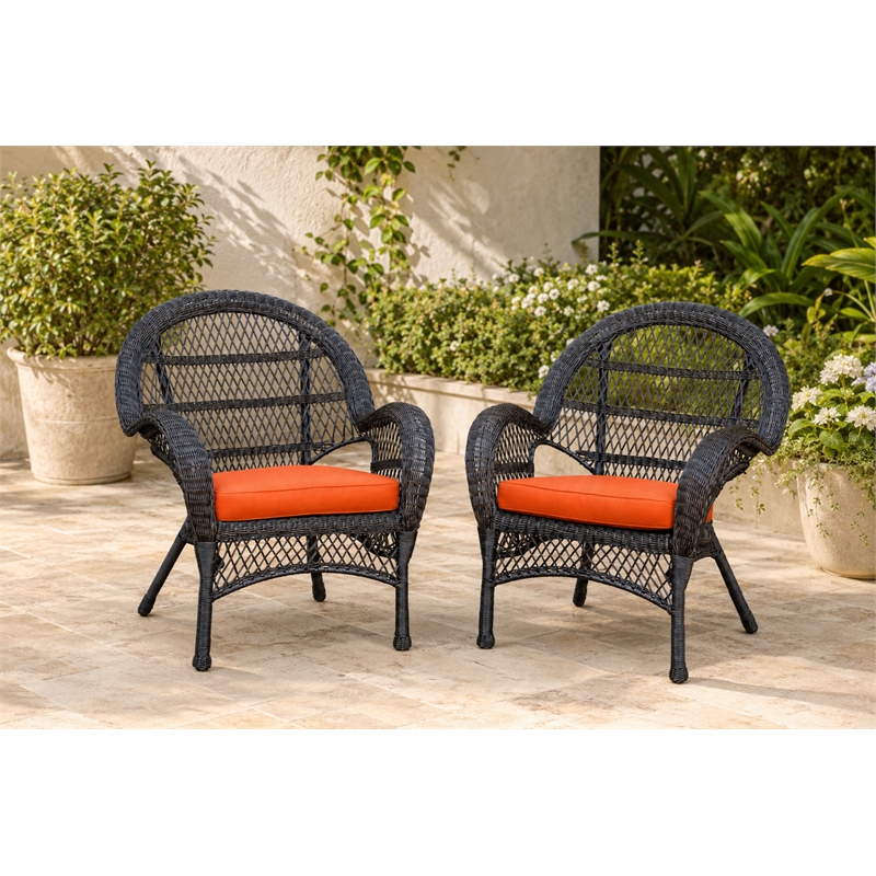 Santa Maria Espresso Resin Wicker Chair with Orange Cushion - Set of 4