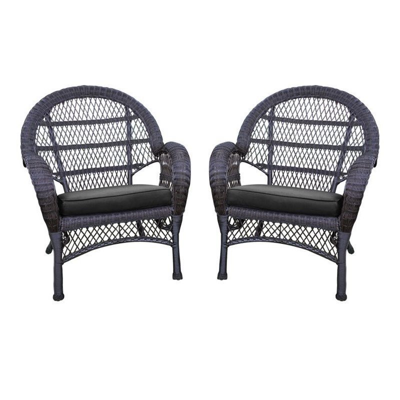 Jeco Wicker Chair in Espresso with Black Cushion (Set of 4)