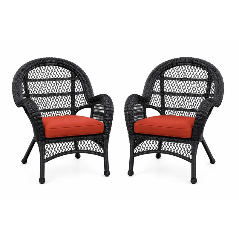 Santa Maria Espresso Resin Wicker Chair with Brick Red Cushion - Set of 4