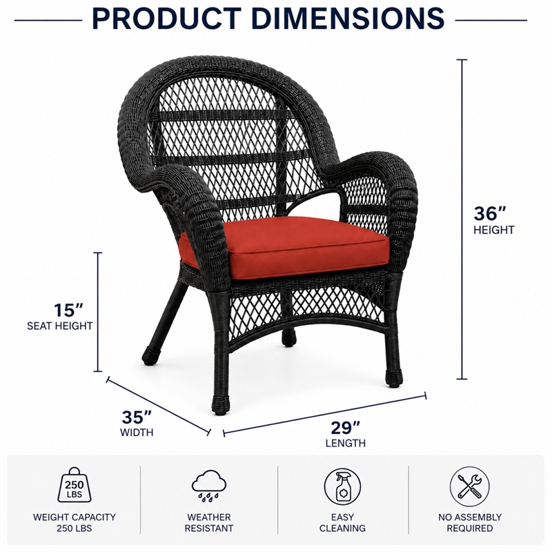 Santa Maria Espresso Resin Wicker Chair with Brick Red Cushion - Set of 4