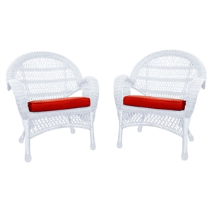 Jeco Wicker Chair in White with Brown Cushion (Set of 4)