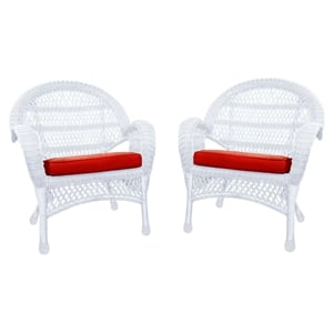Jeco Wicker Chair in White with Orange Cushion (Set of 4)
