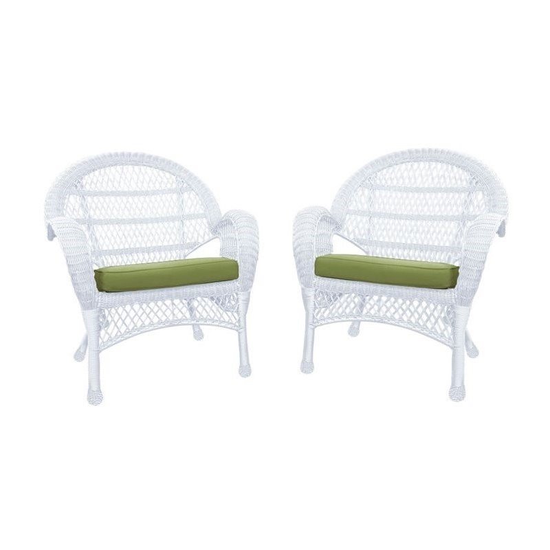 Jeco Wicker Chair in White with Green Cushion (Set of 4)