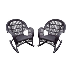 Jeco Wicker Rocker Chair in Espresso (Set of 2)