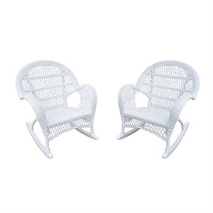 Jeco 15&quot Resin Wicker Patio Rocker in White (Set of 2)