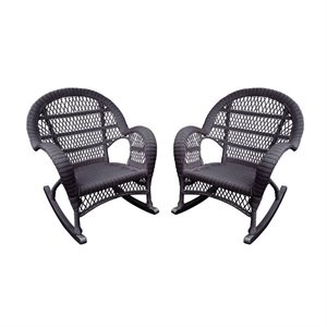 Jeco Resin Wicker Outdoor Patio Rocker Chair Set in Espresso (Set of 4)