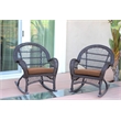 Jeco Resin Wicker Patio Rocker Chair in Espresso with Brown Cushion (Set of 4)