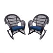 Jeco Resin Wicker Patio Rocker Chair in Espresso with Blue Cushion (Set of 4)