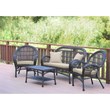 Jeco 4 Piece Wicker Conversation Set in Espresso with Tan Cushions