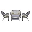 Jeco 4 Piece Wicker Conversation Set in Espresso with Tan Cushions