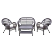 Jeco 4 Piece Wicker Conversation Set in Espresso with Red Cushions