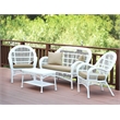 Jeco Inc. 4-Piece Resin Wicker Patio Conversation Set in White/Tan Cushions