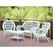 Jeco Inc. 4-Piece Resin Wicker Patio Conversation Set in White/Tan Cushions