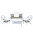 Jeco Inc. 4-Piece Resin Wicker Patio Conversation Set in White/Tan Cushions