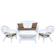 Jeco Inc. 4-Piece Resin Wicker Patio Conversation Set in White/Brown Cushions