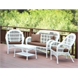 Jeco Inc. 4-Piece Resin Wicker Patio Conversation Set in White/Brown Cushions