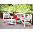 Jeco Inc. 4-Piece Resin Wicker Patio Conversation Set White/Brick Red Cushions
