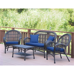 Jeco Inc. 4-Piece Resin Wicker Patio Conversation Set in White/Green Cushions
