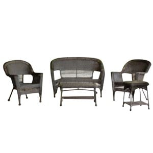 Jeco 5 Piece Wicker Patio Conversation Set in Espresso