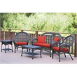Jeco 5 Piece Wicker Conversation Set in Espresso with Red Cushions