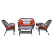 Jeco 5 Piece Wicker Conversation Set in Espresso with Red Cushions