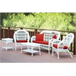 Jeco 5 Piece Wicker Conversation Set in White with Red Cushions