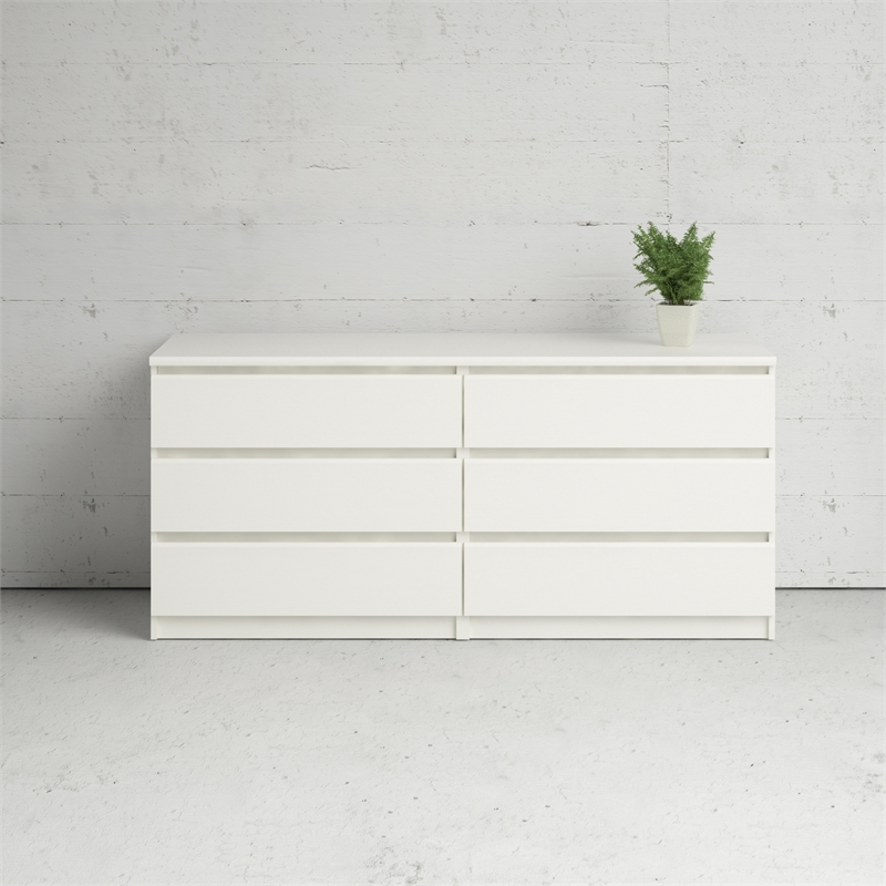Tvilum Scottsdale 6 Drawer Double Dresser in White Wood Grain