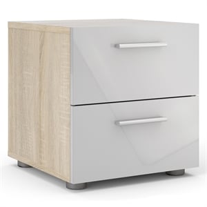 Tvilum Austin 2 Drawer Engineered Wood Nightstand in Oak Structure/White Gloss