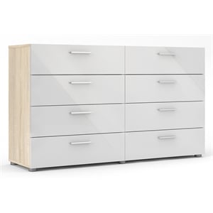 Austin 8 Drawer Double Dresser in Oak Structure/White High Gloss