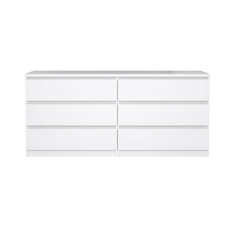 Tvilum Scottsdale Engineered Wood 6 Drawer Double Dresser in White High Gloss