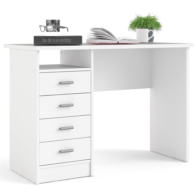 Tvilum Warner Contemporary Engineered Wood Desk with 4 Drawers in White