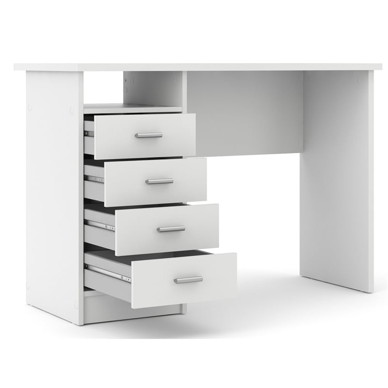 Tvilum Warner Contemporary Engineered Wood Desk with 4 Drawers in White