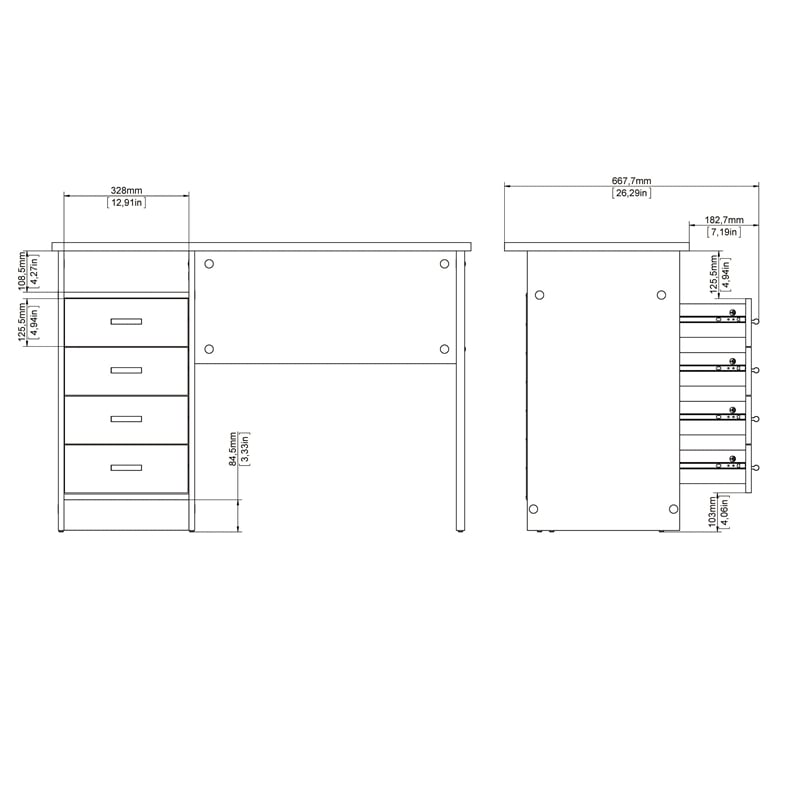 Tvilum Warner Contemporary Engineered Wood Desk with 4 Drawers in White