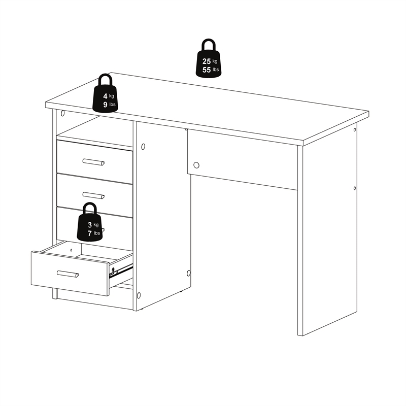 Tvilum Warner Contemporary Engineered Wood Desk with 4 Drawers in White
