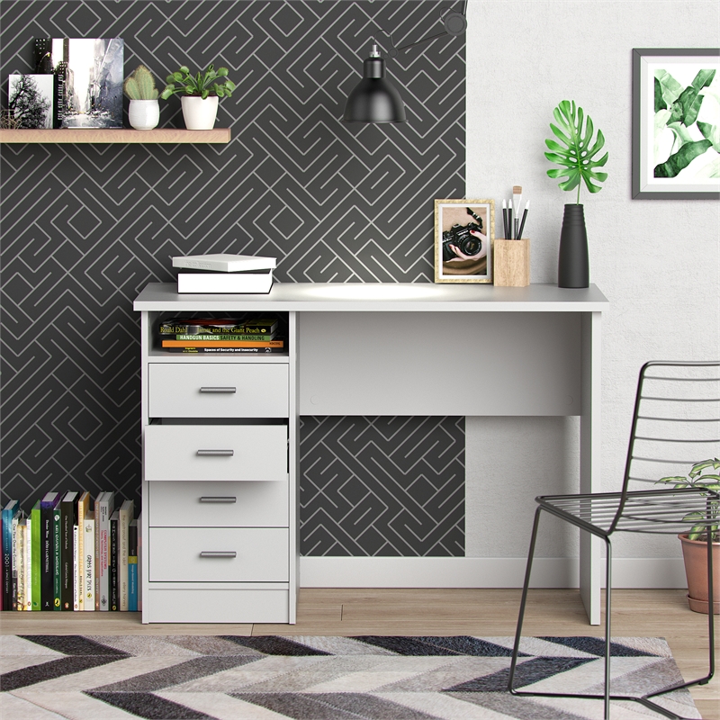Tvilum Warner Contemporary Engineered Wood Desk with 4 Drawers in White