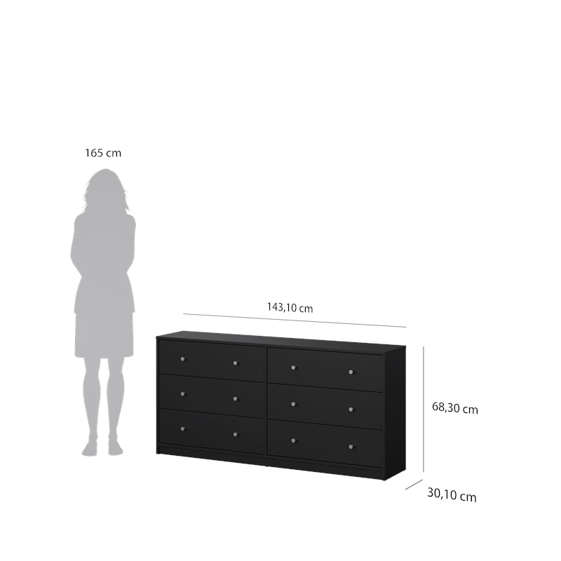 Tvilum Portland Contemporary 6 Drawer Double Dresser in Black