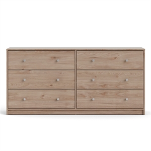 Tvilum Portland Contemporary 6 Drawer Double Dresser in Jackson Hickory