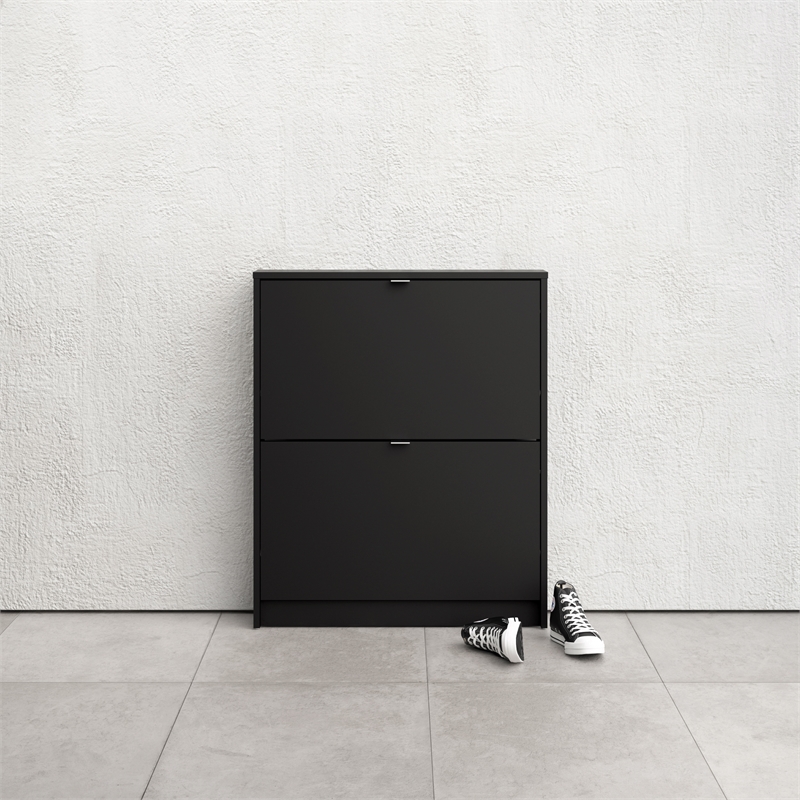 Tvilum Bright 2 Drawer Shoe Cabinet in Black Matte with 1 Layer