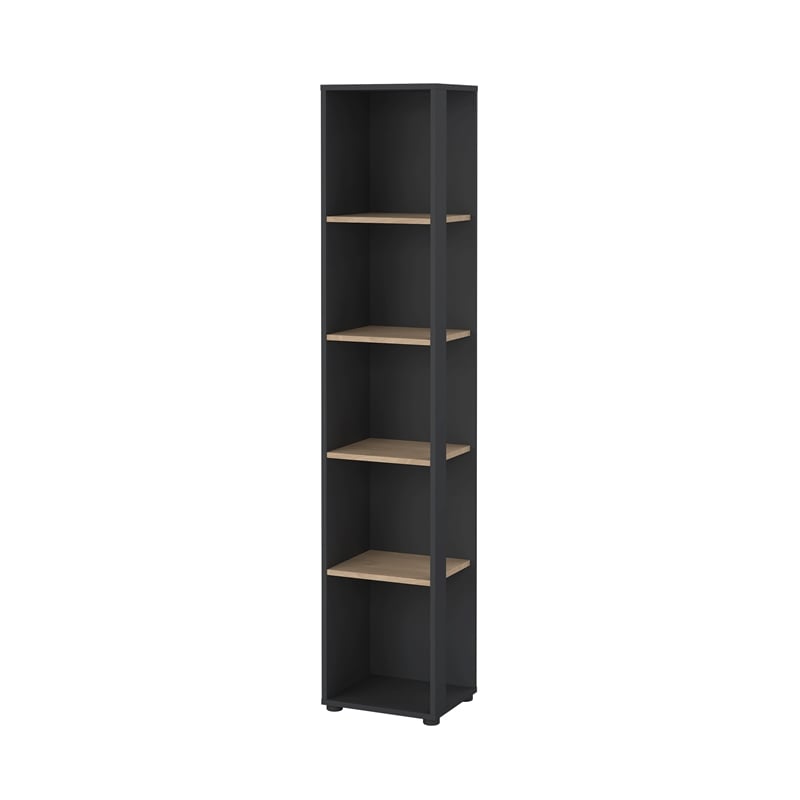 Tvilum Sign Tall Open Storage 5 Shelf Bookcase in Matte Grey and Jackson Hickory