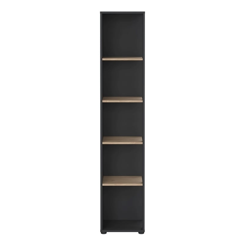 Tvilum Sign Tall Open Storage 5 Shelf Bookcase in Matte Grey and Jackson Hickory
