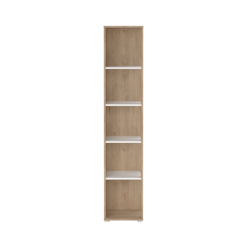 Tvilum Sign Tall Open Storage 5 Shelf Bookcase in Hickory and White