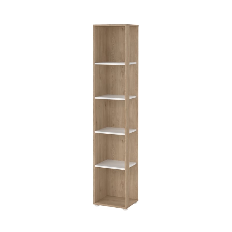 Tvilum Sign Tall Open Storage 5 Shelf Bookcase in Hickory and White