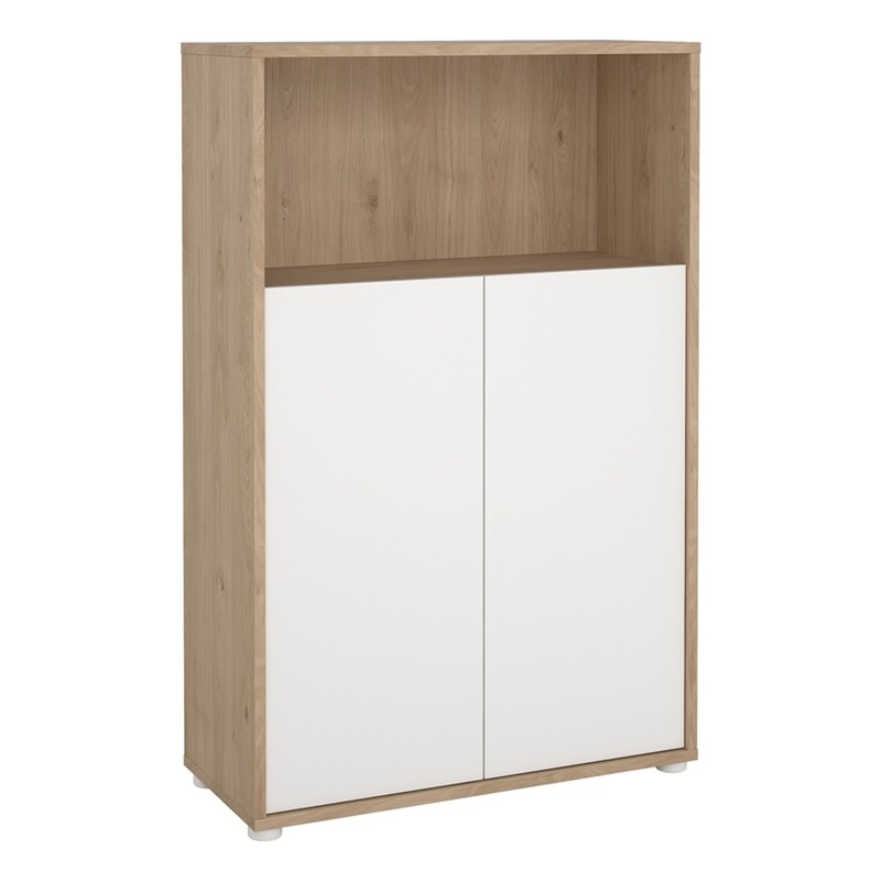 Tvilum Sign 3 Shelf Bookcase with Doors and Adjustable Storage in White and Hickory