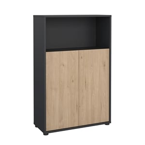 Tvilum Sign 3-Shelf Adjustable Home Office Bookcase with Doors in Black and Oak