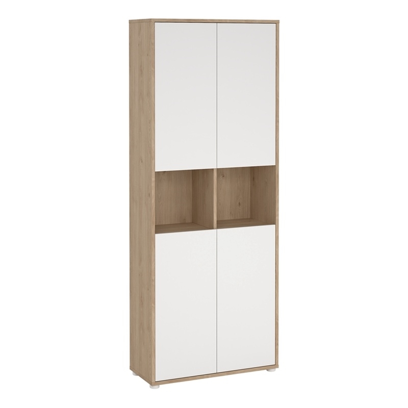 Tvilum Sign 6 Shelf Storage Cabinet with Concealed Storage in White and Hickory
